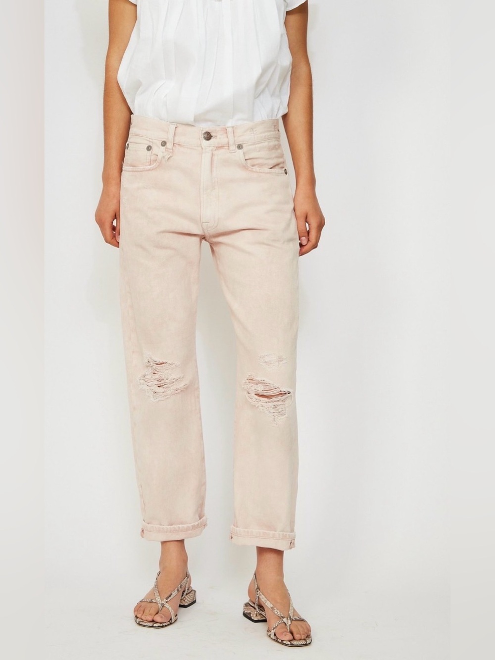 R13 Boyfriend Jeans Peyton Pink Size 26 |Distressed Relaxed Designer| Luxury